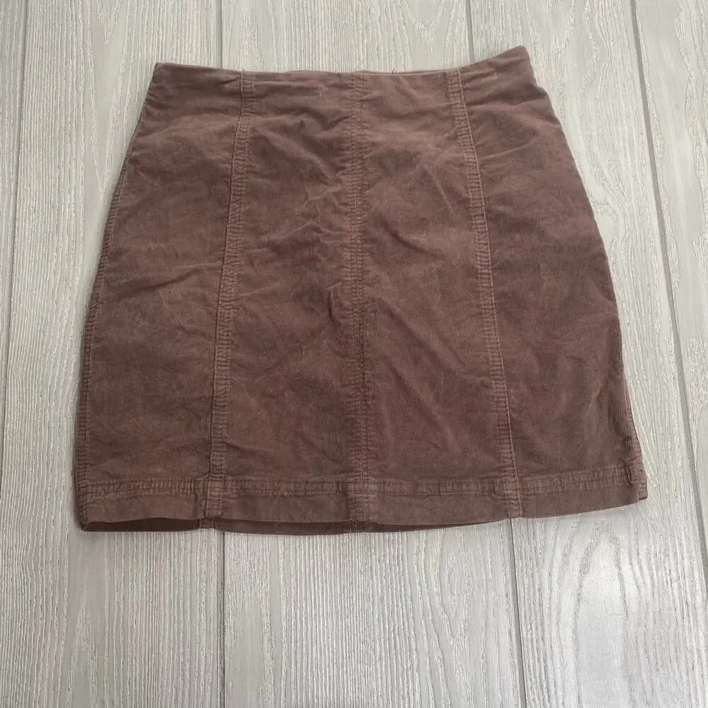 Free People Women's Birchwood Taupe Brown Corduroy Femme Mini Skirt Size 4